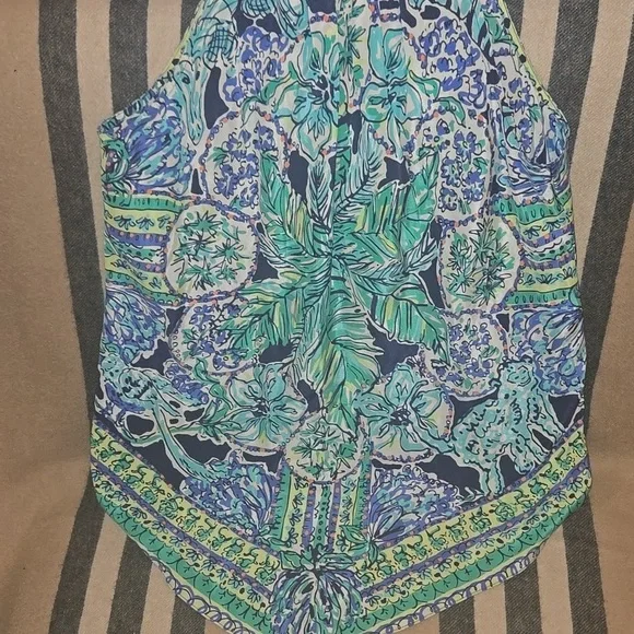 Lilly Pulitzer Silk Cabana Halter Chain- Blue and Green - Picture 3 of 3